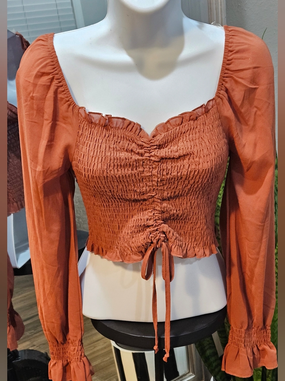 Rustic Brown Smocked Crop Top